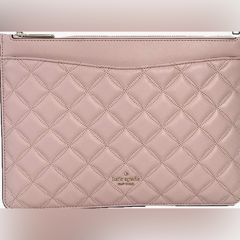 Kate Spade Natalia Quilted Leather Zip Pouch Clutch, Rose Smoke Pink